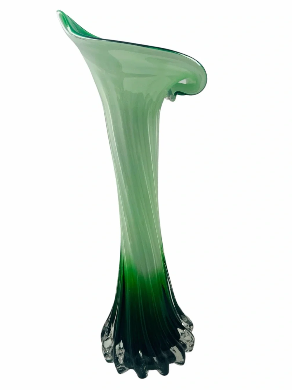 Art Glass Calla Lilly Jack in the Pulpit Cased Green White in Clear Vase